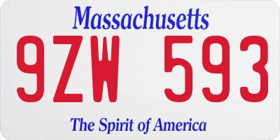 MA license plate 9ZW593