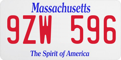 MA license plate 9ZW596