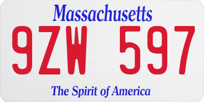 MA license plate 9ZW597