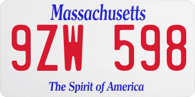 MA license plate 9ZW598