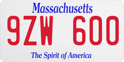 MA license plate 9ZW600