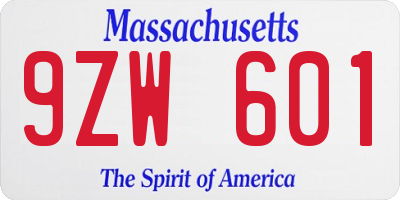 MA license plate 9ZW601