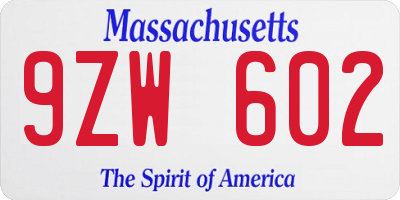 MA license plate 9ZW602