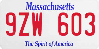MA license plate 9ZW603