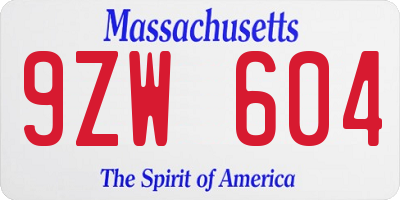 MA license plate 9ZW604