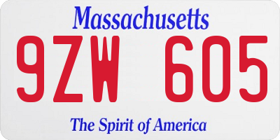 MA license plate 9ZW605