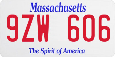 MA license plate 9ZW606