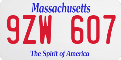 MA license plate 9ZW607