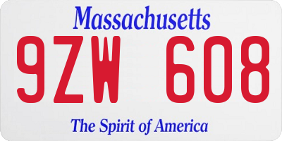 MA license plate 9ZW608