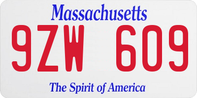 MA license plate 9ZW609