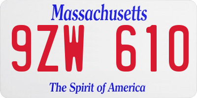 MA license plate 9ZW610