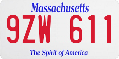 MA license plate 9ZW611