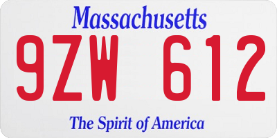 MA license plate 9ZW612