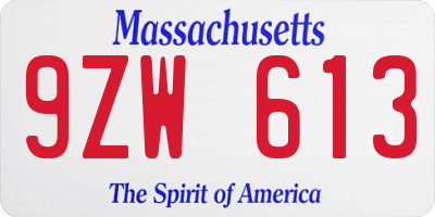 MA license plate 9ZW613