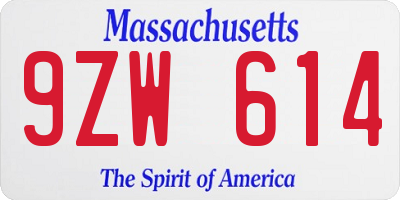 MA license plate 9ZW614