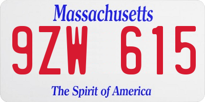 MA license plate 9ZW615