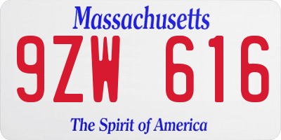 MA license plate 9ZW616