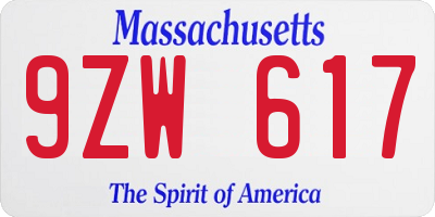 MA license plate 9ZW617