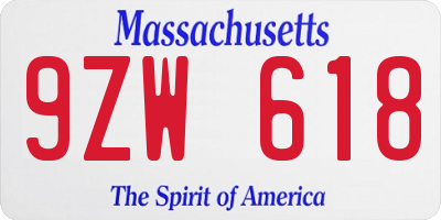 MA license plate 9ZW618