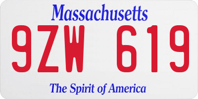 MA license plate 9ZW619