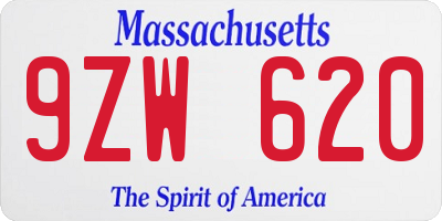 MA license plate 9ZW620