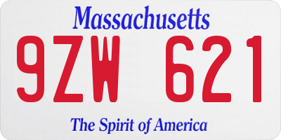 MA license plate 9ZW621