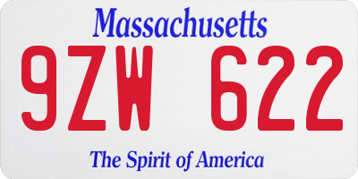 MA license plate 9ZW622