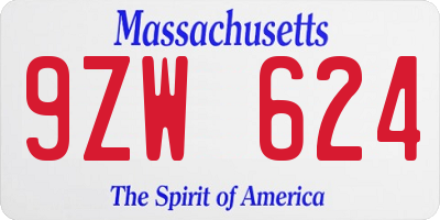 MA license plate 9ZW624