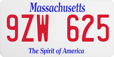 MA license plate 9ZW625