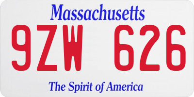 MA license plate 9ZW626