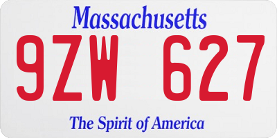 MA license plate 9ZW627