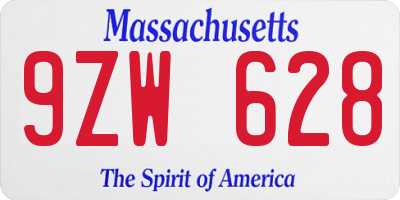 MA license plate 9ZW628