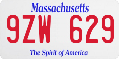 MA license plate 9ZW629