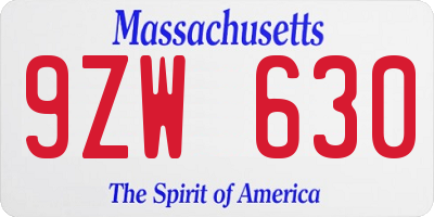 MA license plate 9ZW630