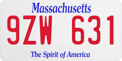 MA license plate 9ZW631