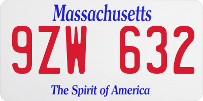 MA license plate 9ZW632