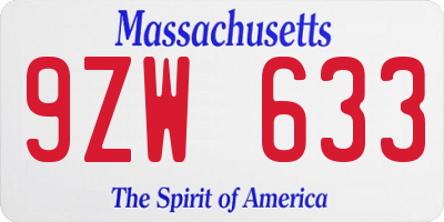 MA license plate 9ZW633