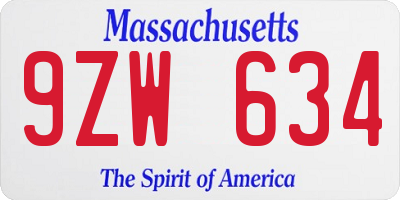 MA license plate 9ZW634