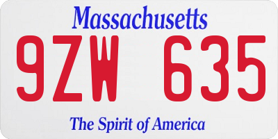 MA license plate 9ZW635