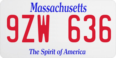 MA license plate 9ZW636