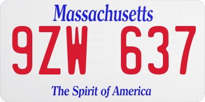 MA license plate 9ZW637