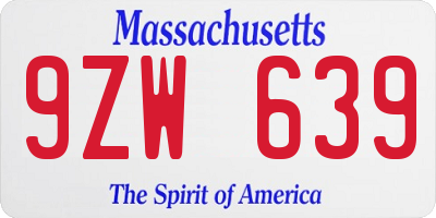 MA license plate 9ZW639