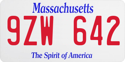 MA license plate 9ZW642