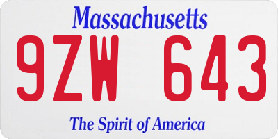 MA license plate 9ZW643