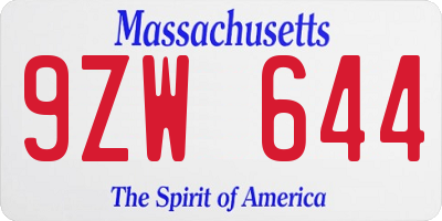 MA license plate 9ZW644