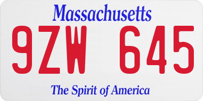 MA license plate 9ZW645