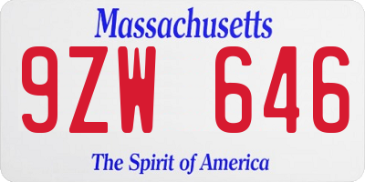 MA license plate 9ZW646