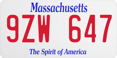 MA license plate 9ZW647