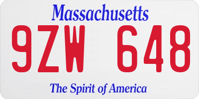 MA license plate 9ZW648