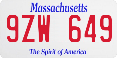 MA license plate 9ZW649